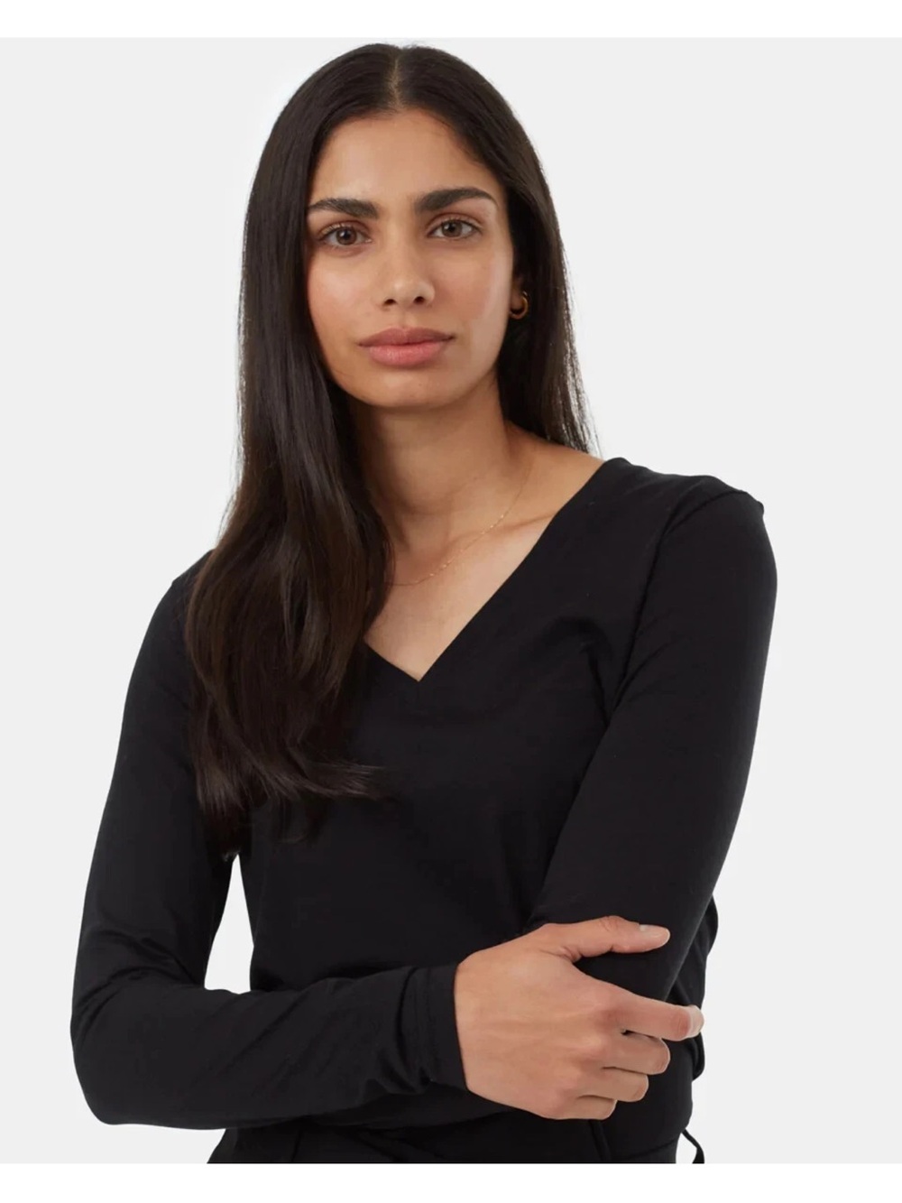 Tentree TreeBlend V-Neck Top T-shirt LongSleeve Meteorite Black women M
Organic